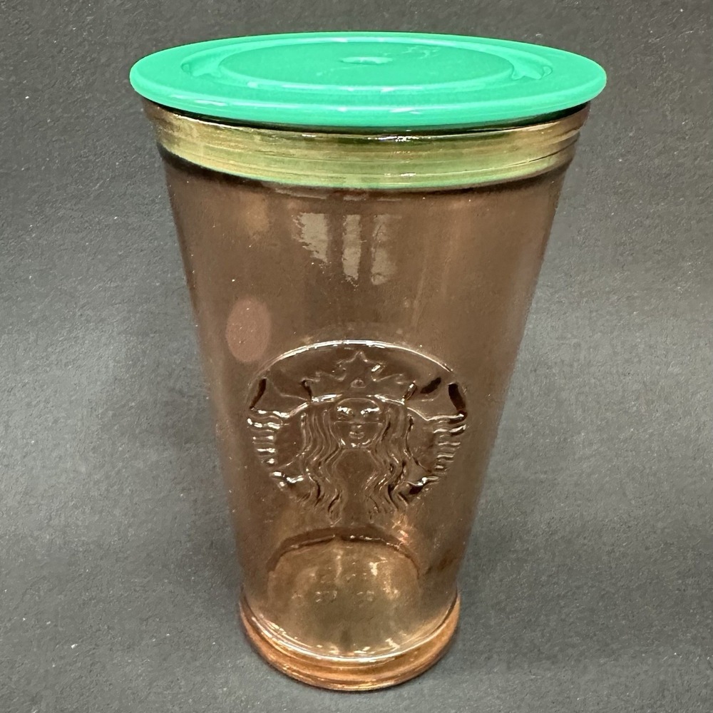 Starbucks 16 oz‎ Glass Tumbler With Lid,  Spain, 6"Brown Green